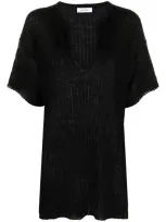 Rodebjer Split-neck Fine-ribbed Top In Schwarz