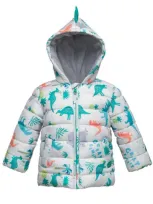 Rokka&rolla Baby Dino Fleece Hooded Puffer Jacket In Grey Dino