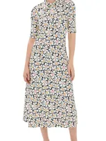 Rosetta Getty Geometric Floral Jersey Polo Midi Dress In Blackmulti