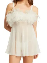 Rya Collection Amalfi Feather & Chiffon Chemise & G-string Set In Ivory