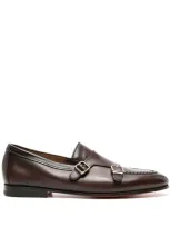 Santoni Buckle-fastening Leather Monk Shoes In Brown