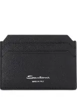 Santoni Textured Leather Card Holder In Black