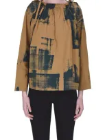 Soeur Printed Cotton Blouse In Camel