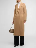 Sofia Cashmere Double-breasted Long Camel Wool Coat