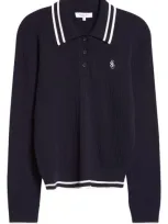 Sporty And Rich Sporty & Rich Cable Tipped Long Sleeve Polo Sweater In Navy