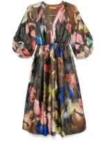 Stine Goya Womens Aquarelle Garden Relaxed-fit Floral Crinkled-satin Midi Dress