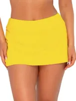 Sunsets Printed Sporty Skirted Bikini Bottom In Lemon Zest Rib