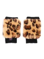 Surell Girls' Fingerless Texting Mittens - Big Kid In Black/leopard