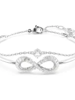 Swarovski Rhodium-plated Baguette Crystal Infinity Double-row Bangle Bracelet In White