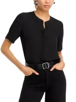 T Tahari Mandarin Collar Short Sleeve Top In Black