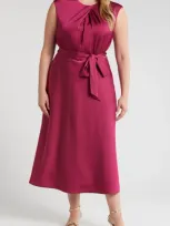 Tahari Asl Cross Neck Satin Midi Dress In Mulberry