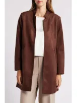 Tahari Asl Faux Suede Long Jacket In Espresso