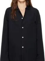 Tekla Black Poplin Long-sleeved Pyjama Shirt In All Black