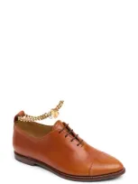 The Office Of Angela Scott Ms. Charlize Chain Ankle Strap Cap Toe Oxford In Cognac