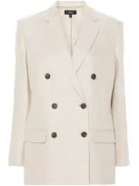 Theory Double-breasted Blazer In Basket Weave Linen In Beige