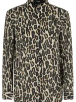 Theory Leopard Printed Straight Hem Shirt In Brown