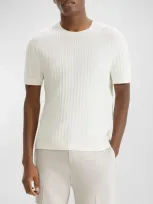 Theory Cable Short Sleeve Cotton Blend Sweater In Ivory