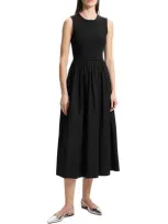 Theory Mixed Media Sleeveless Midi Dress In Black