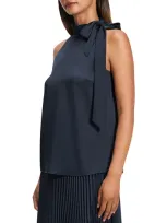 Theory Satin Tie Halter Blouse In Nocturnal Navy