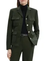 Theory Wool Long Sleeve Military Jacket In Hunter Green Melange