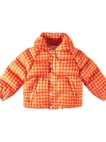 Tinycottons Kids' Vichy Padded Checked Cotton Jacket In Orange