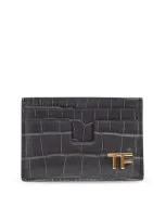 Tom Ford Shiny Embossed Classic Tf Card Holder In Grey