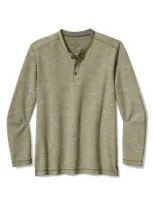 Tommy Bahama Morro Beach Long Sleeve Waffle Henley In Tea Leaf