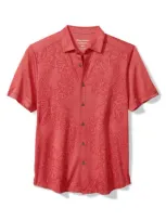 Tommy Bahama Palm Coast Cascade Vines Islandzone® Performance Short Sleeve Knit Button-up Shirt In Dark Havana