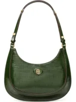 Tory Burch Robinson Crosshatched Leather Convertible Crescent Bag In Dark Everglade