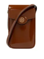 Tory Burch Robinson Logo Plaque Phone Pouch In Brown