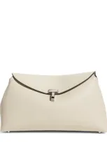 Totême T Lock Small Leather Clutch In Milk_grain