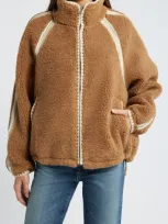 Ugg(r) Nikia Open Stitch Detail Uggfluff Fleece Jacket In Chestnut