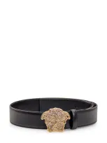 Versace Medusa Leather Belt In Black