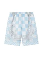 Versace Medusa Contrasto Silk Shorts In Pastel Blue Multi