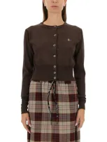 Vivienne Westwood Orb Embroidered Cropped Cardigan In Brown