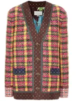 Gucci Check Tweed Jacket With Silk Trims In Pink