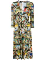 Ultràchic Gathered Graphic Print V-neck Dress In Multicolor