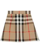 Burberry Kids' Skirt With Elastic Waistband And Central Front Pleat In Classic Check In Archive Beige Check