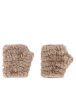 Jocelyn Mandy Faux Fur Fingerless Mittens In Beige