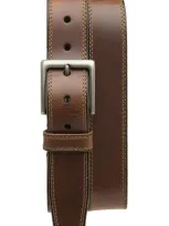 Frye 38mm Stitched Edge Leather Belt In Tan/ Antique Nickel