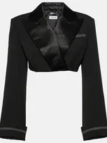 Simkhai Clare Cropped Satin Combo Blazer Jacket In Black