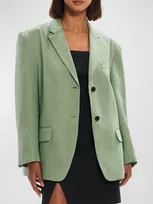 Theory Galena Boxy Oversized Linen Jacket In Leaf