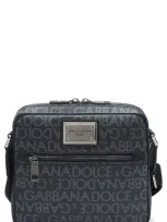 Dolce & Gabbana Logo Plaque Logo Jacquard Crossbody Bag In Black,grey