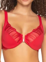 Felina Angie Underwire Front Close Minimizer Bra In Tango Red Lurex