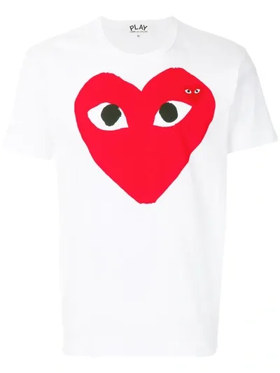 Comme Des Garçons Play Heart Print Short Sleeve T-shirt In White