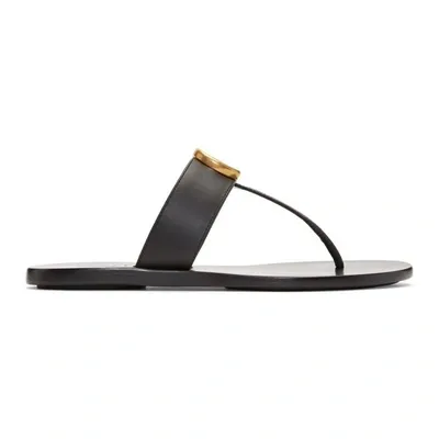 Gucci Marmont Logo-embellished Leather Sandals In Black