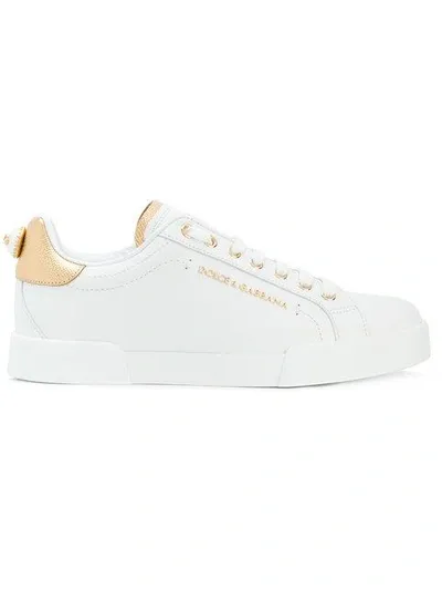 Dolce & Gabbana Dolce And Gabbana White And Gold Pearl Sneakers