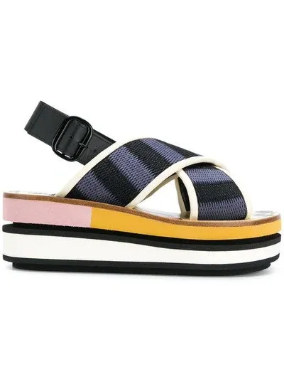 Marni Leather-trimmed Woven Canvas Platform Slingback Sandals In Black