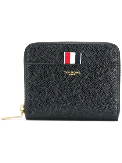 Thom Browne Pebbled Short Zip-around Purse In Black