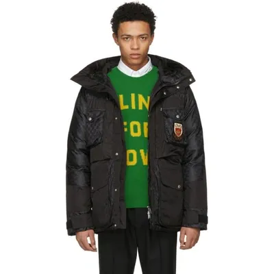 Gucci Hooded Logo Printed Nylon Down Jacket In Black